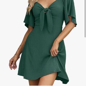 Chic Forest Green Tie-Front Mini Dress